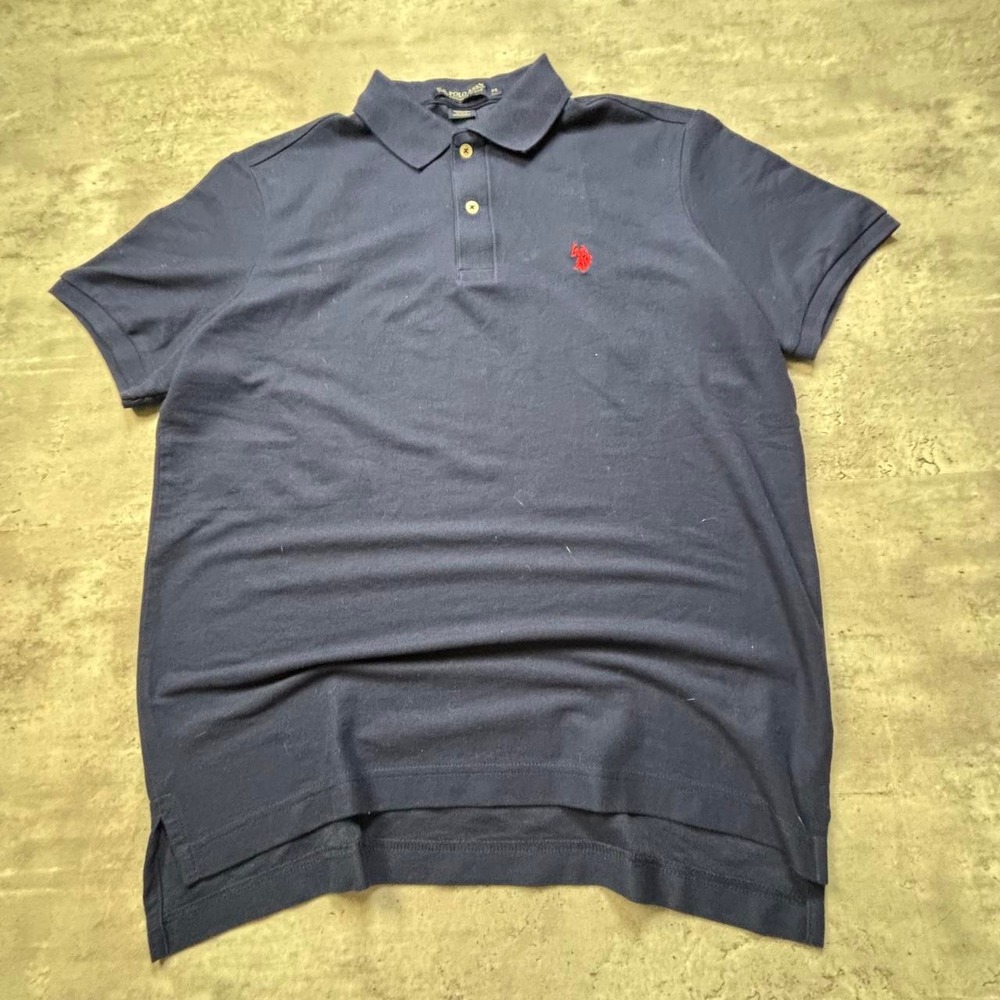 U.S. Polo Assn. Polo Shirt Mens M Navy Blue Red Horse Logo Performance Pique